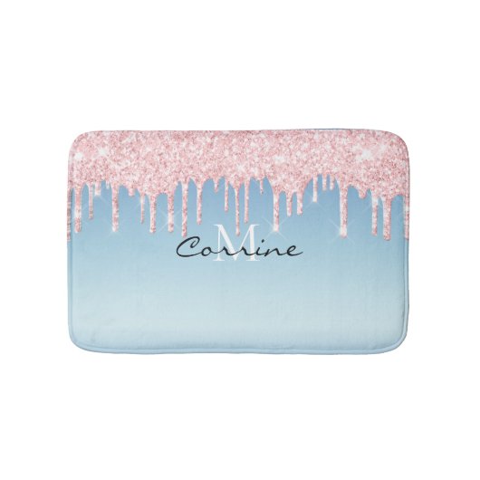Monogram Ice Blue Metallic Pink Glitter Driving Badmat (Voorkant)