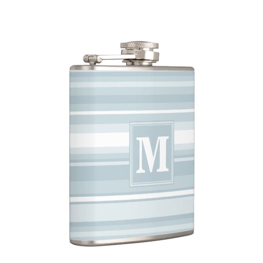 Monogram ijsblauwe strepen heupfles (Rechts)