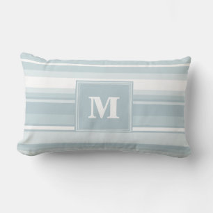 Monogram ijsblauwe strepen kussen