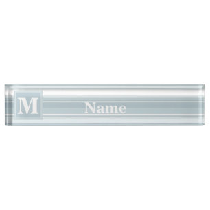 Monogram ijsblauwe strepen naambordje