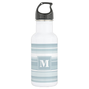 Monogram ijsblauwe strepen waterfles