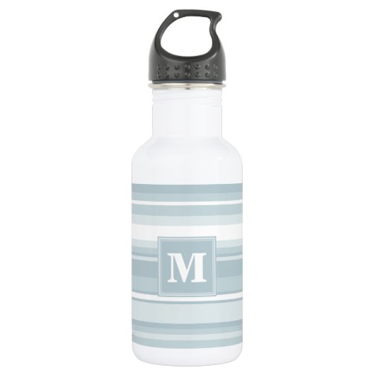 Monogram ijsblauwe strepen waterfles  (Voorkant)
