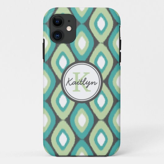 Monogram Ikat Diamonds Blauwgroen Mint Case-Mate iPhone Case (Achterkant)