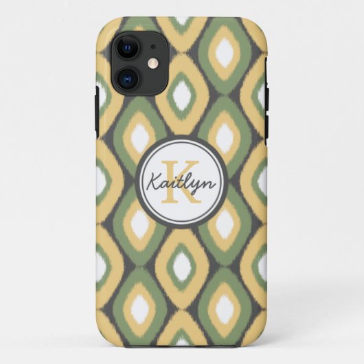 Monogram Ikat Diamonds Pattern Sage Yellow Case-Mate iPhone Case (Achterkant)