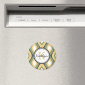 Monogram Ikat Diamonds Pattern Sage Yellow Magneet (Insitu (Vaatwasser))