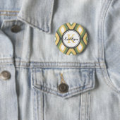 Monogram Ikat Diamonds Pattern Sage Yellow Ronde Button 5,7 Cm (In situ)
