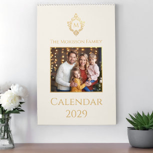 Monogram in Crest Elegant Familie Foto Ivoor Goud Kalender