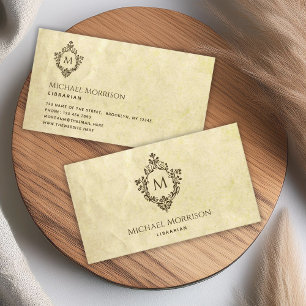  monogram in Crest Old Paper Parchment Visitekaartje
