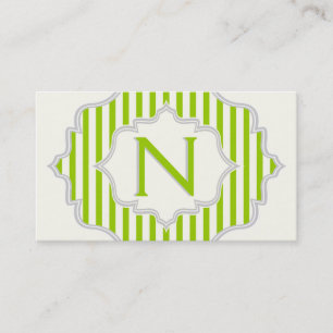 Monogram in een lijst met groene, witte strepen visitekaartje
