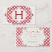 Monogram in een lijst met rode, witte gingham visitekaartje (Voorkant / Achterkant)