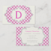 Monogram in een lijst met roze, witte gingham visitekaartje (Voorkant / Achterkant)