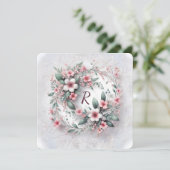 Monogram in elegante bruiloft bloemenkrans kaart (Staand voorkant)