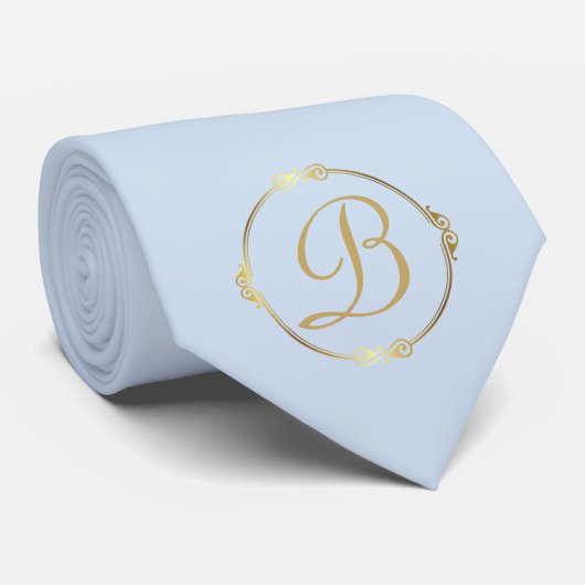 Monogram in goud met infinity cirkel op blauw | stropdas (Opgerold)