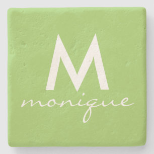 Monogram in kalk groen en wit stenen onderzetter