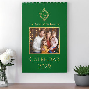 Monogram in Kuifgroen Goud Familie Foto Elegant Kalender