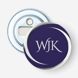 Monogram in marineblauw button flesopener