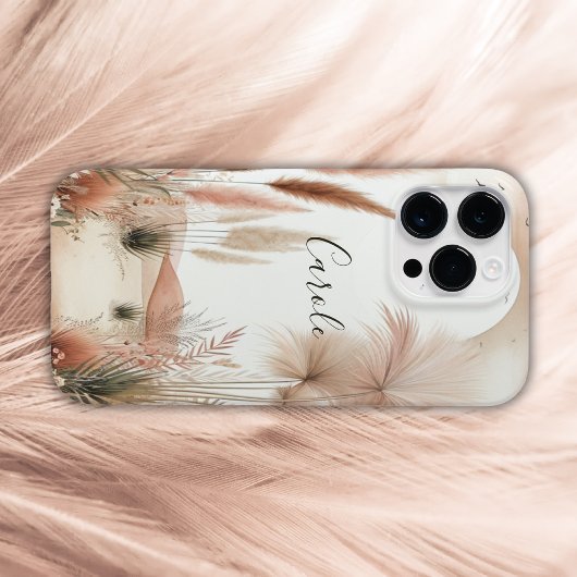 Monogram  in roze pampasgras | Case-Mate iPhone case
