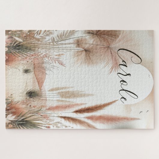 Monogram in roze pampasgras | legpuzzel (Horizontaal)