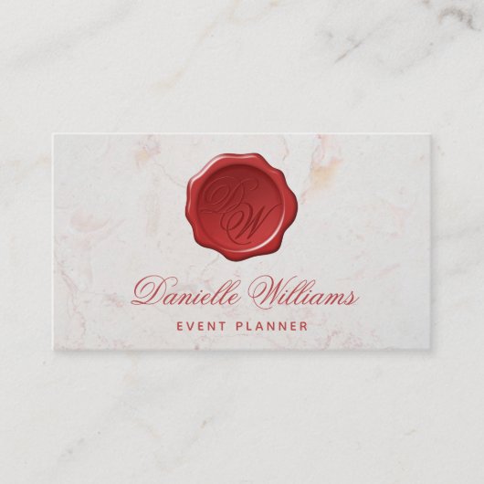 Monogram in Wax Seal op White Marble Red Script Visitekaartje (Voorkant)