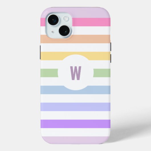 Monogram in witte cirkel pasta regenboogstrips Case-Mate iPhone case (Achterkant)