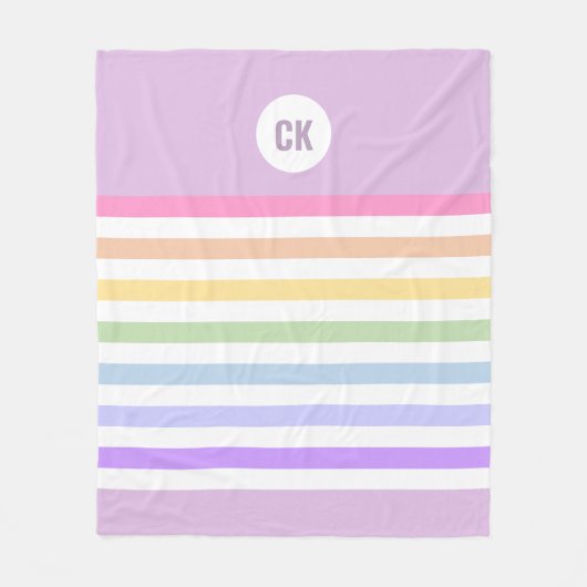 Monogram in witte cirkel pasta regenboogstrips fleece deken (Voorkant)