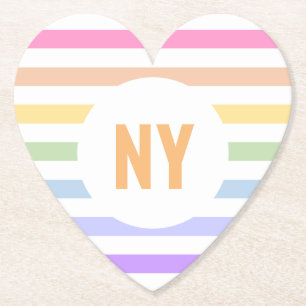 Monogram in witte cirkel pasta regenboogstrips kartonnen onderzetters