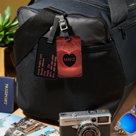 Monogram Ingedraaid Rode Kunstwerk van het Hart Bagagelabel (Voorkant /achterkant)