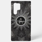 Monogram ingewikkelde zwarte en witte bloemen mand samsung galaxy hoesje (Achterkant)