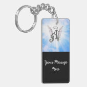 Monogram Initiaal A, Angel Wings & Halo met Clouds Sleutelhanger (Voorkant Links)