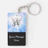 Monogram Initiaal A, Angel Wings & Halo met Clouds Sleutelhanger (achterkant)
