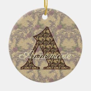 Monogram Initiaal A Vintage Bloemstuk Persoonlijk Keramisch Ornament