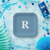 Monogram Initiaal Aangepaste kleuren Stustblauw Wi Papieren Bordje (Feest)