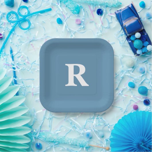 Monogram Initiaal Aangepaste kleuren Stustblauw Wi Papieren Bordje (Feest)