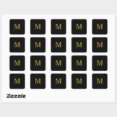 Monogram Initiaal Aangepaste naam Gold Black Trend Vierkante Sticker (Vel)