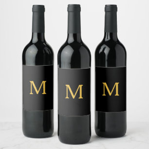 Monogram Initiaal Aangepaste Naam Goud Zwart Elega Wijn Etiket