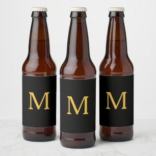 Monogram Initiaal Aangepaste Naam Goud Zwart Trend Bier Etiket