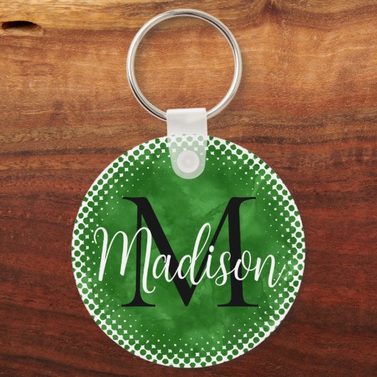 Monogram Initiaal Aangepaste naam Groene Waterverf Sleutelhanger (Achterkant)