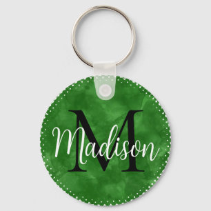 Monogram Initiaal Aangepaste naam Groene Waterverf Sleutelhanger