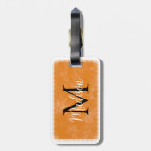 Monogram Initiaal Aangepaste naam Oranje Waterverf Bagagelabel (Achterkant verticaal)