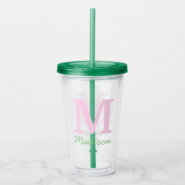 Monogram Initiaal Aangepaste naam Roze Groen Acryl Drinkbeker