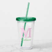 Monogram Initiaal Aangepaste naam Roze Groen Acryl Drinkbeker (Achterkant)