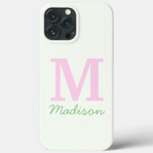 Monogram Initiaal Aangepaste naam Roze Groen iPhone 13 Pro Max Hoesje