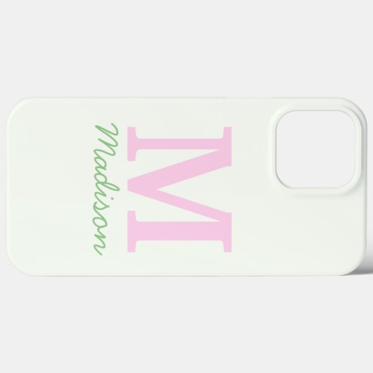 Monogram Initiaal Aangepaste naam Roze Groen Case-Mate iPhone Case (Achterkant (horizontaal))