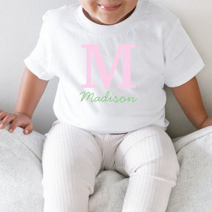 Monogram Initiaal Aangepaste naam Roze Groen Kinder Shirts