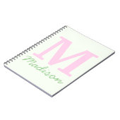 Monogram Initiaal Aangepaste naam Roze Groen Notitieboek (Linkerzijde)