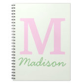 Monogram Initiaal Aangepaste naam Roze Groen Notitieboek (Voorkant)