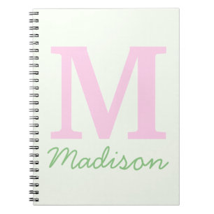 Monogram Initiaal Aangepaste naam Roze Groen Notitieboek