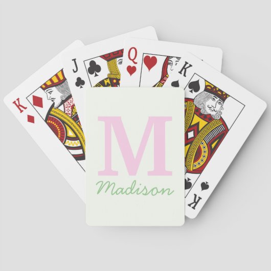 Monogram Initiaal Aangepaste naam Roze Groen Pokerkaarten (Achterkant)