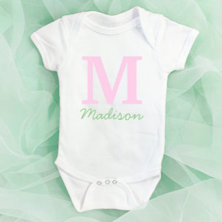 Monogram Initiaal Aangepaste naam Roze Groen Romper