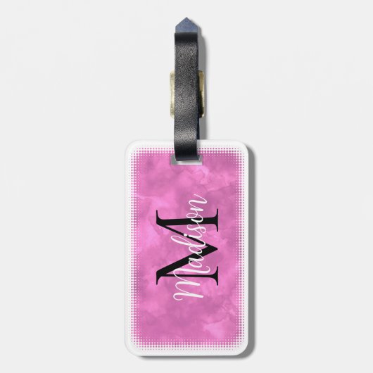 Monogram Initiaal Aangepaste naam Roze Waterverf Bagagelabel (Achterkant verticaal)